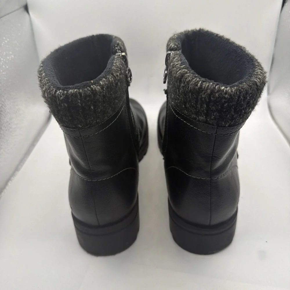 JSport Ankle Boots Womens Black‎ Leather Round Toe Side Zip Buckle Comfort - 7.5